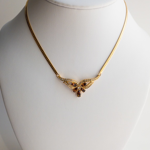Vendome Jewelry - Vintage Vendome Dark Topaz Honey Amber Crystal Rhinestone Necklace